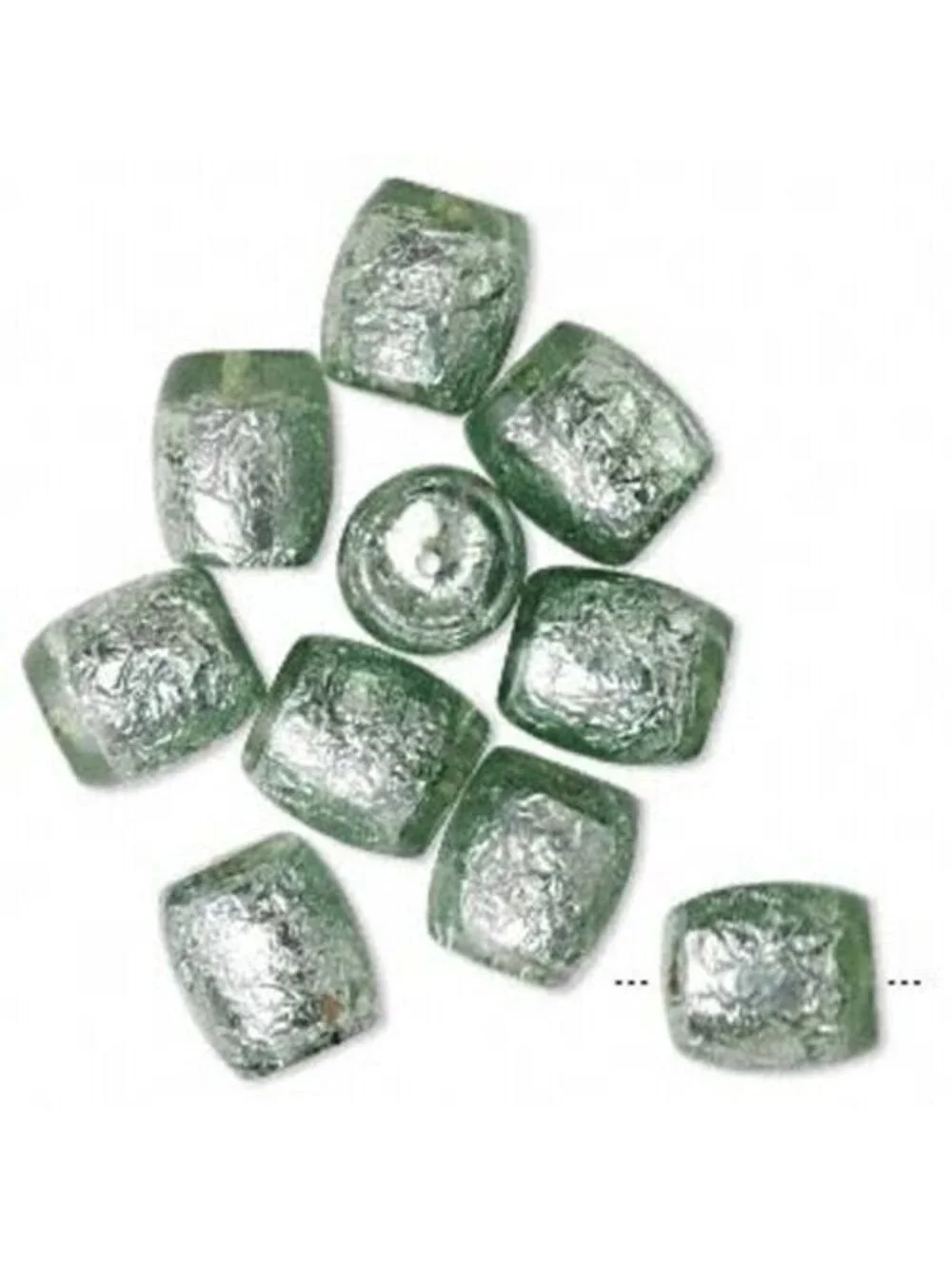 2 Light Green Silver Foil 23x20mm Round XL Handmade Resin Barrel Focal Beads